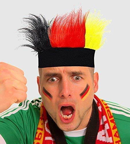 G&M GmbH Fan Stirnband mit Perücke, Einheitsgröße, Schwarz Rot Gold