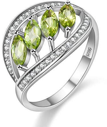 Uloveido Frauen Unendlichkeit Halo Leaf Ring Oval natürlichen Peridot August Birthstone Sterling Silber 925 Ring für Frauen Jubiläumsgeschenk FJ110