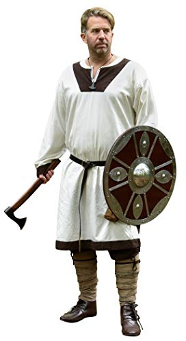 Battle-Merchant Wikinger Tunika Vallentin Langarm für Herren Baumwolle | Mittelalter LARP Vikings mittelalterliches Kostüm (Natur/Braun/M)