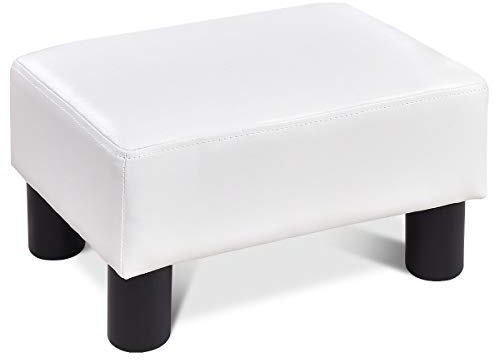 COSTWAY Kleiner Fußhocker, Hocker aus PU, rechteckiger Sitzhocker mit gepolstertem Sitz, Fußbank Fußschemel Fusshocker Polsterhocker, 40 x 30 x 24 cm (Weiß)