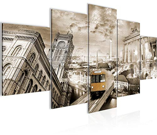 Runa Art - Bilder Berlin 200 x 100 cm 5 Teilig XXL Wanddekoration Design Biege 024951b