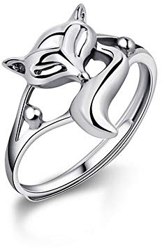 Allgut Damen Ring 925 Sterling Silber Fuchs Ring Verstellbar Fingerring Silber Ring Mädchen Offen Ring