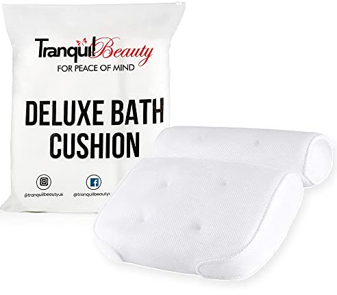 TranquilBeauty Luxuriöses Badewannenkissen - Ergonomisches Memory Foam Kissen - Komfortables Badewannenkissen mit Saugnäpfen - Bad Zubehör für Kopf, Nacken - Fit für Badewannen, Jacuzzi