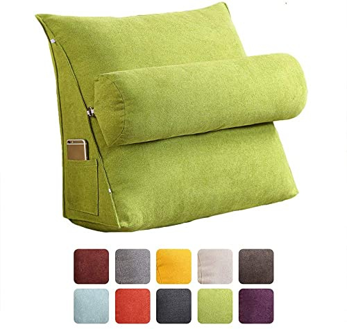 Nicole Knupfer Lesekissen Rückenkissen Kissen Dreieck Rückenlehne Keilkissen Taille Kissen Sofa Bürostuhl Lesen Bett Kissen Keilkissen mit Nackenrolle Fernsehkissen (Fruchtgrün,60x50x20cm)