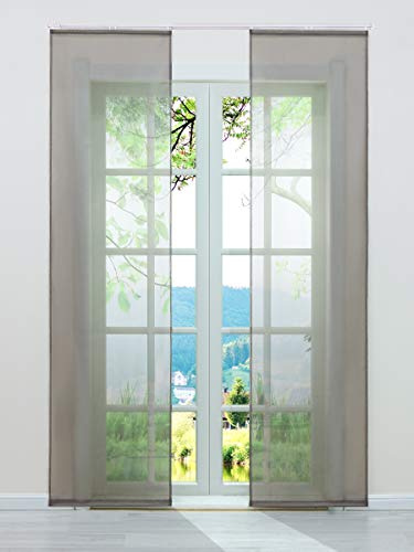 ESLIR Schiebegardinen Voile Flächenvorhänge Set 2er Klettband Braun 57x245 | Schiebevorhang, Fenstergardinen, Gardinen für Schienensystem, mit Klettschiene, Vorhang Transparent, Uni Schals, 2 Stück
