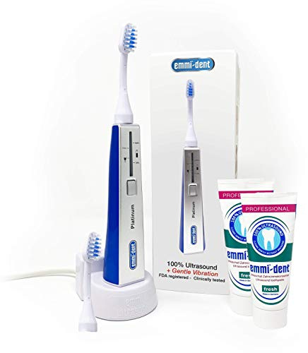 Emmi-dent Oral Waver Electric Toothbrush with 100% Ultrasound Technology, Gentle Vibration and Nano-Bubble Toothpaste. Ideal for Sensitive Teeth, Plaque Removal and More! (Half Year Supply Set)