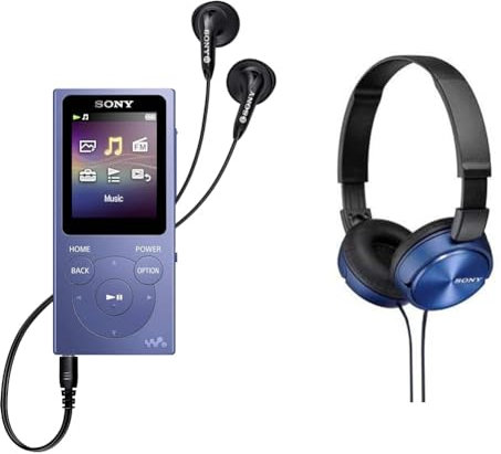 Sony NWE394L.CEW 8 Go Walkman Lecteur MP3 avec Radio FM - Bleu & MDR-ZX310APL Casque Pliable avec Microphone - Bleu
