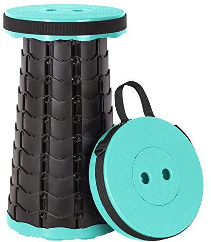 Leogreen Tragbarer Teleskophocker, Klapphocker, Tragbarer Campinghocker, Faltbar Hocker Camping zum Angeln Grill Camping Gartenarbeit drinnen Küche Max Last 150KG, Grün Schwarz