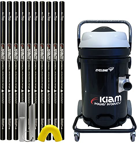 Kiam Cyclone Polypropylene Gutter Cleaning System Side Entry 3600W Triple Motor Industrial Wet & Dry Vacuum Cleaner & Carbon Fibre Gutter Pole Kit (40ft (12m))