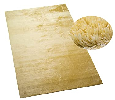 Teppich-Traum Gästezimmerteppich mit weichem Flor | Badezimmer Flokati waschbar | in Gold, Größe 80x150 cm