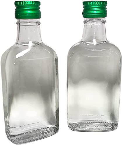 DIAH DO IT AT HOME 10 x Flask Glass Bottles 200 ml (0.2L) & Metal Screw Caps (Twist on Lids) - Home Brewing Gin Oil Vinegar Wine Vodka - DIAH (Green Screw Caps)