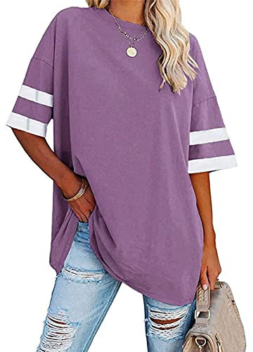 Famulily Women's Baseball Tshirts Comfy Loose Fitting Round Neck Half Sleeve T Shirt Purple XL