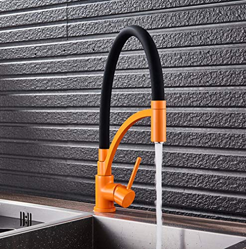 Schwarz Orange Farbe Ausziehküche Wasserhahn Schwarzer Gummi 360 Rotation Einzelgriff Mischer Tap Küchenhahn