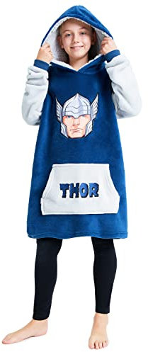Marvel Oversized Blanket Hoodie Kids Avengers Captain America Iron Man Thor Hulk (Navy/Grey)