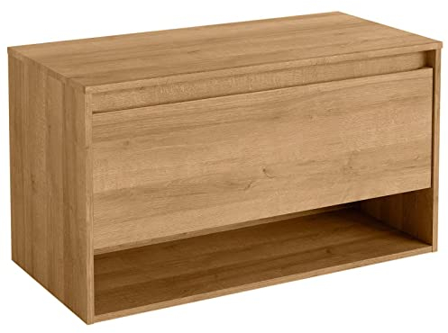 FACKELMANN Waschtischunterschrank Natura ohne Beckenausschnitt/Badschrank mit Soft-Close-System/Maße (B x H x T): ca. 93,4 x 52,3 x 45,5 cm/hochwertiger Schrank fürs Bad/Korpus & Front: Braun