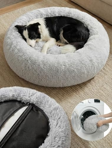 Moistu Large Dog Bed with Removable Cover - 70cm Nest Washable Donut Cat Dog Bed with Zip, Durable for 50+ Wash Cycles, Anti Anxiety Calming Fluffy Orthopedic Pet Beds, Non-slip Waterproof