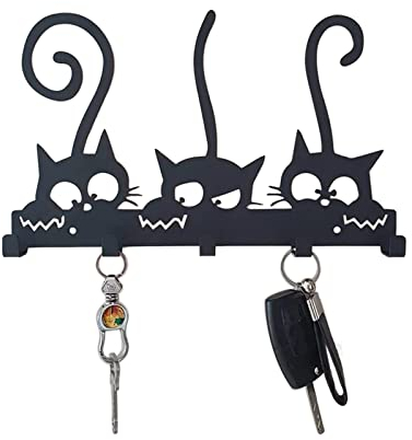 BestAlice Porte-clés créatif noir avec 5 crochets, organiseur de courrier et porte-clés, crochet décoratif en métal à fixer au mur pour couloir, A