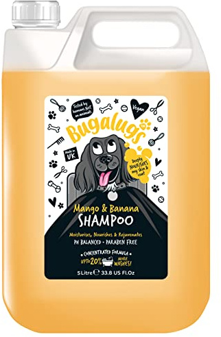 BUGALUGS Dog Shampoo Tropical Mango & Banana dog grooming shampoo products for smelly dogs with fragrance, best puppy shampoo, professional groom Vegan pet shampoo & conditioner