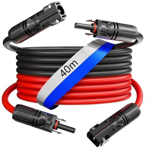 HB-DIGITAL 2x 40m Rallonge câble panneau solaire 6mm² avec PV connecteurs 1500V Câble d'extension H1Z2Z2-K avec fiche solaire IP68 - Rouge/Noir