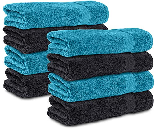 Komfortec 8er Handtücher 50x100 cm Set aus 100% Baumwolle, Frottee, Weich, Schwarz/Türkis