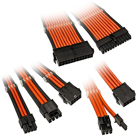 KOLINK Sechs Kabelverlängerungssätze Sleeved Cable Kit - Enthält 24-polige 4+4 polige 8 polige und 6+2-polige Pc Kabel - Pcie Kabel Funktioniert mit PCIe 5.0 (Orange)