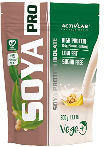 Activlab Sojaprotein Isolat 500 g - veganes Proteinpulver mit 81 g Eiweiß pro 100 g - 16 Portionen - BCAA und L-Glutamin - Soya Pro - Banane mit Nüssen