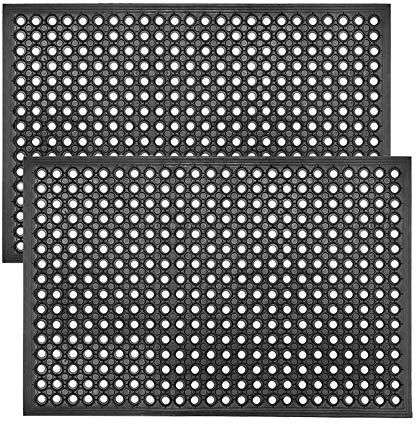 Bonnlo 2-PACK Rubber Floor Mat with Holes, 90x150 CM Entrance Mats, Anti-Fatigue/Non-Slip Drainage Mat for Industrial Kitchen Restaurant Bar Bathroom, Indoor/Outdoor Cushion