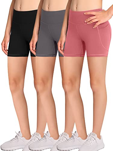 Volleyball Bike Shorts for Girls - 4 Packs Spandex Compression Shorts with Pockets for Kids Dance Yoga and Athletics