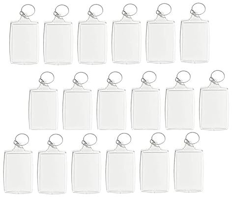 IOFIT 100 Stück Foto-Schlüsselanhänger, rechteckig, transparent, leer, Bild einfügen, Foto-Bilderrahmen, Schlüsselanhänger, DIY, geteilter Verschluss