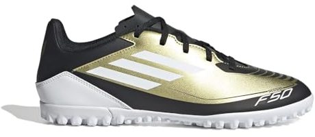 adidas Unisex's F50 Club Messi Football Boots Turf, Gold/Footwear White/Carbon Black, 10 UK