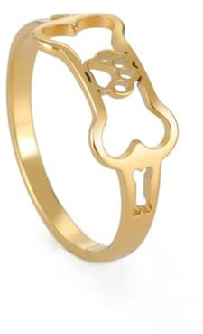 Cute Dog Paw and Bone Ring Gold Color Stainless Steel Birthday Jewelry Rings Gifts