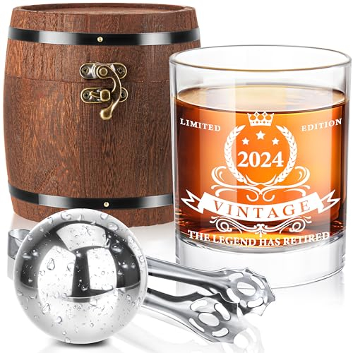 LIGHTEN LIFE Retirement Gifts for Men 2025,The Legend Has Retired 2025 Whiskey Glass Set in Barrel Box,Funny Retirement Whiskey Glass,Happy Retired Gifts for Men