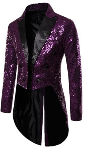 BoShiNuo Giacca blazer da uomo con paillettes glitterate impreziosita da nightclub Prom Suit Blazer Costume uomo cantanti Stage vestiti smoking, Viola, S