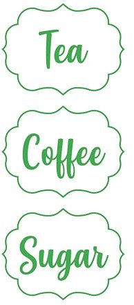 Coffee Tea Sugar Canister Stickers Self Adhesive Waterproof Vinyl Kitchen Decal Green 80mm by 60mm Each