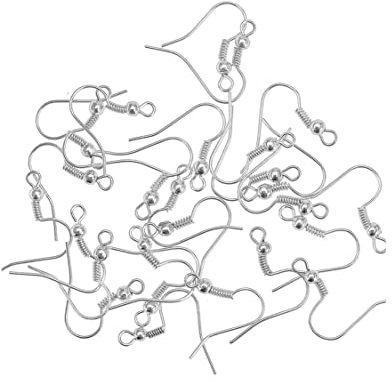 100Pcs Silver Plated Surgical Steel Earring Hooks Hypo-Allergenic Ear Ring Accessories, Beading & Jewelry Making