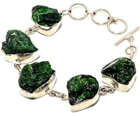 VACHEE Grünes Chrom-Diopsid-Quarz-Armband mit fünf Spannzangen-Edelsteinen, handgefertigt, 17,8–22,9 cm, für Mädchen und Frauen, 925er-Sterlingsilber vergoldeter Schmuck 3376