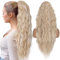 TESS Lange Pferdeschwanz Haarteil mit Kordelzug 80cm, Corn Wave Lockige Synthetische Ponytail Extension, Haarverlängerung Clip in Haarteile Haarzopf für Frauen Aschblond mit Highlights