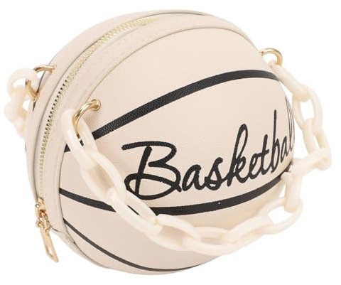 SPYMINNPOO Tasche in Basketballform, Runde Handtasche aus PU-Leder mit Neuartigem Design, Multifunktionale Verwendung für Frauen und Mädchen (WHITE)