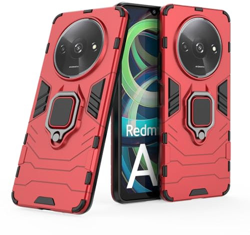 betterfon Hülle Handyhülle Kompatibel mit Xiaomi Redmi A3 | Handyhülle Stoßfest 360° Drehbarer Ring Ständer TPU Silikon Back Cover | Rot