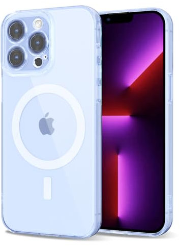 Svanove for iPhone 13 Pro Case Clear Compatible with Magsafe, Transparent Magnetic Magnet Mag Case, Cute Slim Thin Silicone Grip & Shockproof Camera Cover Drop Protection Bumper, Light Blue