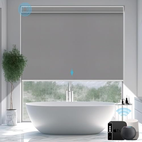 SmartWings Elektrisches Rollo mit Fernbedingung, Smart Rollo Innen 100% Verdunkelung, Kompatibel mit Alexa, Google Home, Homekit, Benutzerdefinierte Größe,Vinyl Dunkelgrau