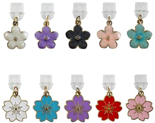 BALUKEYS 10 Stück USB C Staubschutz,USB C Schutzkappe Mit Blumenanhängern,Type C Staubschutzstecker-Set,USB 3.1 Typ C Port Kompatibel mit Meiste Typ-C Handy,Kopfhörer Und Tablet Phone Zubehör