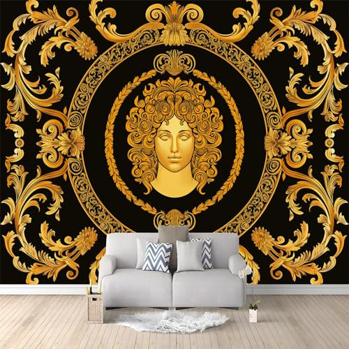 Générique Papier Peint Intissé 3D Motif En Relief Noir Doré 300x210 cm Papier Peint Mural Poster Tableaux Muraux Tapisserie Photo, Chambre D'enfants Mural Personnalisé pour Salon Chambre Décor