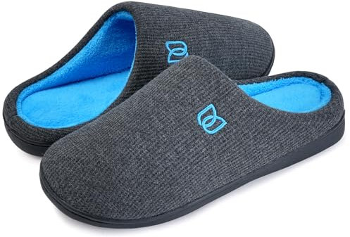 Damen Herren Hausschuhe aus Memory-Baumwolle Drinnen Pantoffeln im Herbst und Winter für Drinnen und Draussen (Dunkelgrau Blau, 44/45 EU)