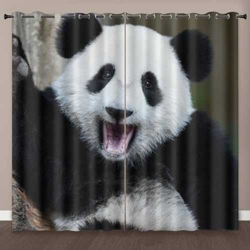 Curtain Schwarzer Panda Weiß Blackout Curtain Weich Gardinen Wohnzimmer Waschbar Vorhang mit ösen Verdunklungsvorhänge Polyester Gardinen Vorhänge Living Room Scheibengardinen 2x100x240cm