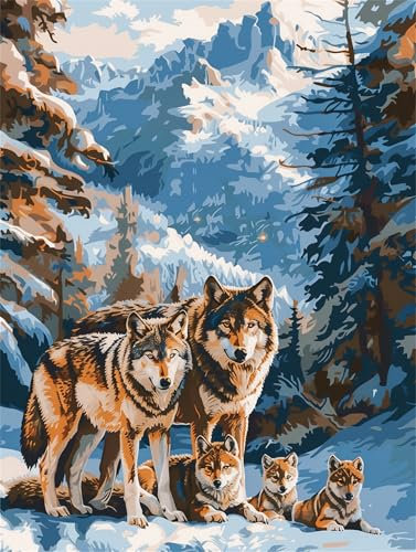 Malen nach Zahlen Wolf, Malen Nach Zahlen Erwachsene, Winter 90x120cm Paint by Numbers DIY Kreativ Bastelset Kinder Anfänger Handgemalt Ölgemälde Leinwand für Home Décor,Frauen Hobby Bastelset Dekor