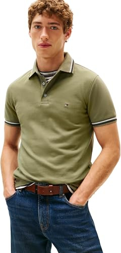 Tommy Hilfiger Herren Poloshirt Kurzarm Tipped Seasonal Slim Fit, Grün (Battle Green), M