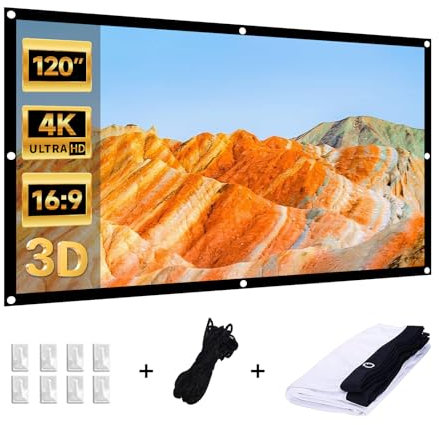IN&VI Beamer Leinwand 120 Zoll, 16:9 HD Projektor, Tragbare Faltbar Anti-Falten Doppelseitige für Camping, Heimkino, Schule, Treffen
