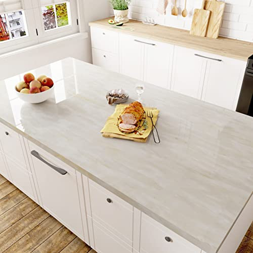 HotDecor Klebefolie Marmoroptik Abwaschbare Tapete Beige Küchenfolie Schränke Wand Tapeten Möbelfolie Beige Weiß Glänzende Marmor Folie Selbstklebend Für Arbeitsplatte Küche 40cm x 200cm