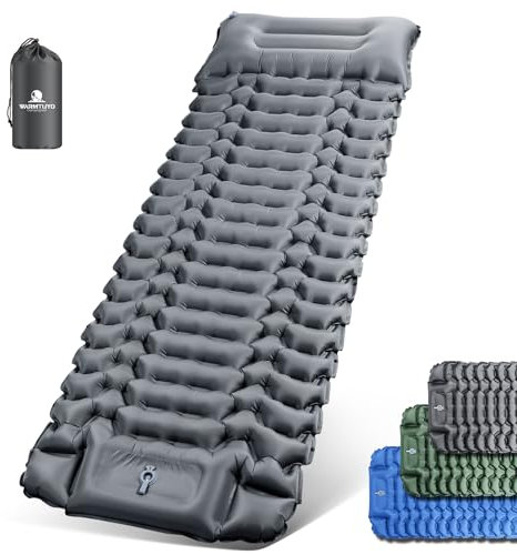 Isomatte Selbstaufblasend, Ultraleicht Camping Aufblasbare Matratze mit Fußpresse Pumpe und Kopfkissen, Faltbare Wasserdicht Luftmatratze Anti-Ripstop Schlafmatte für Wandern, Strand, Camping